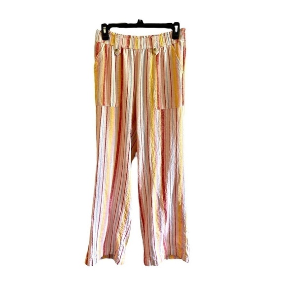 SO, BRIGHT MULTI COLOR STRIPE, WIDE LEG, LINEN PANTS. SIZE M - Picture 2 of 5